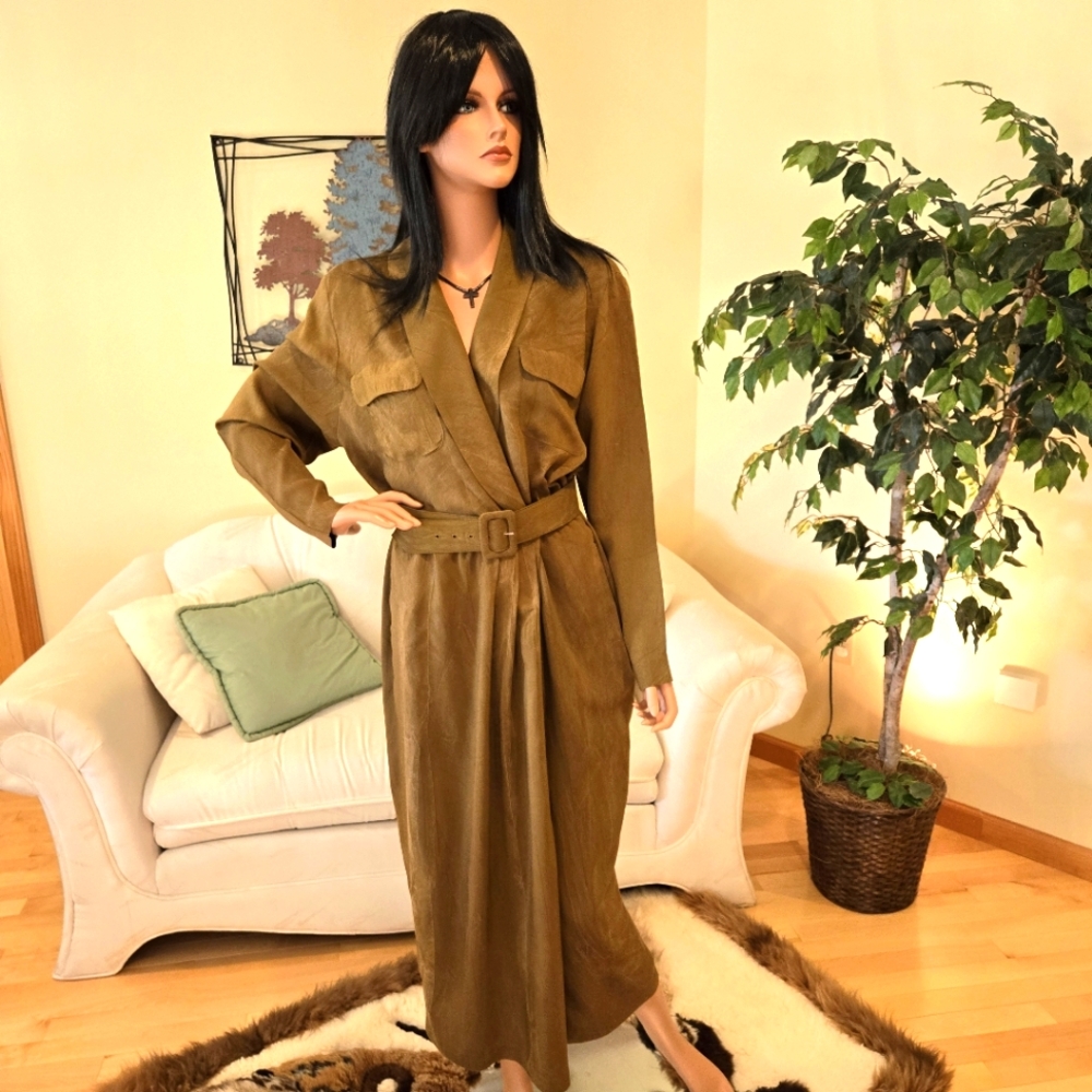 Moda Intl. Olive Green Rayon Midi-Dress Size 12